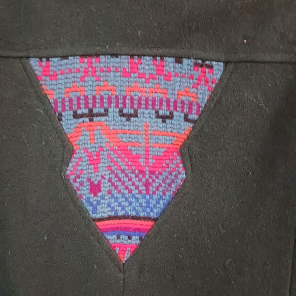 Wool Blend Coat Green Pea  Button Sz Medium Aztec Stitch Front Back - Picture 5 of 9